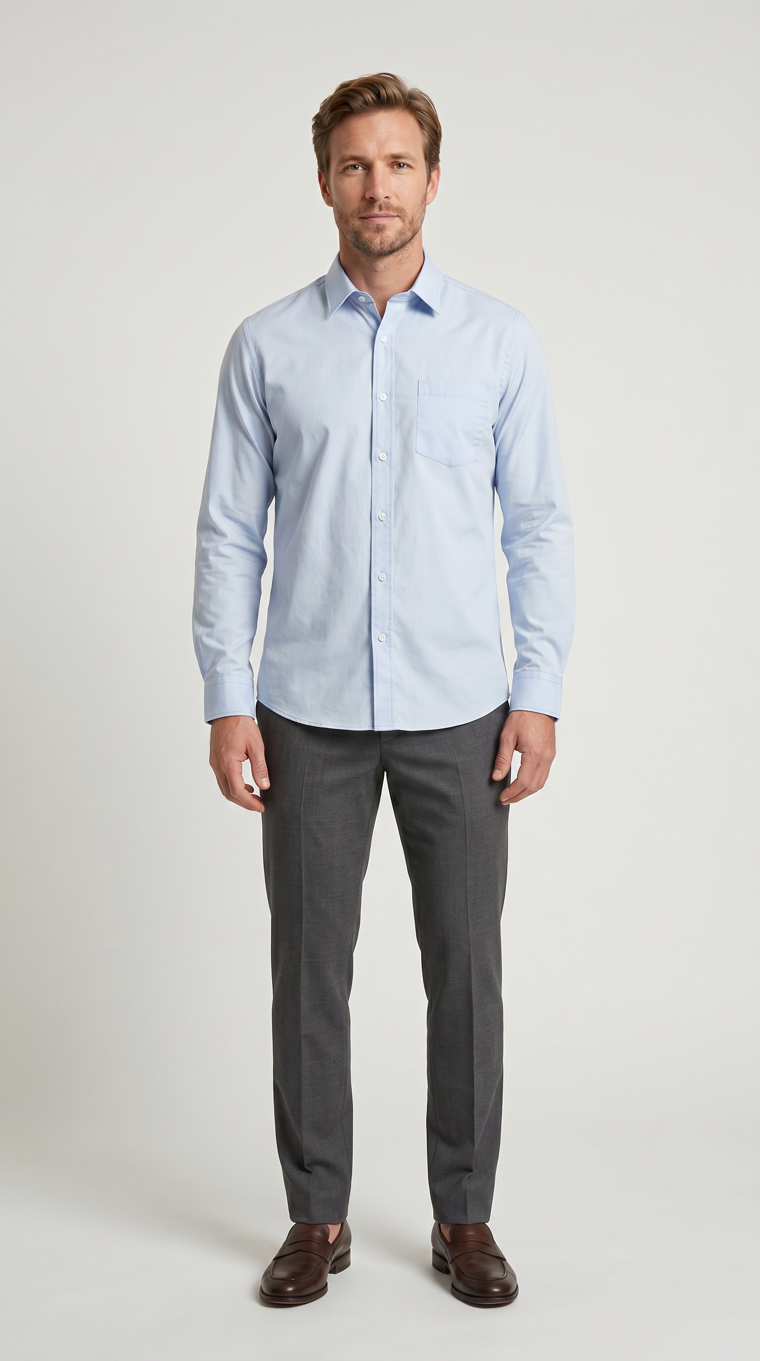 Mason Blue Dress Shirt Light Blue on model